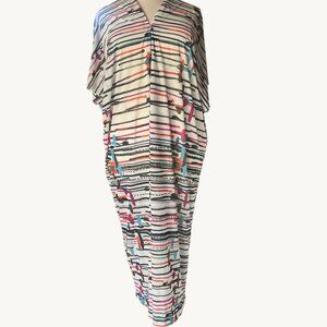 Agua de Coco One Size NEW Multicolor Abstract Print Cover Up Maxi Kaftan Dress